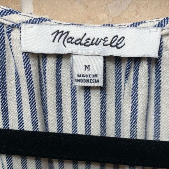 Madewell Women’s Courtyard Ruffle-Hem Top in Stripe Blue and Cream Size Medium - Picture 3 of 11